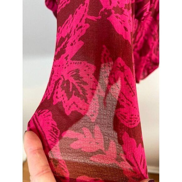 Torrid Floral Top 3X Pink Chic Chiffon Dolman Boho Western Retro Classic Sheer - Picture 7 of 14